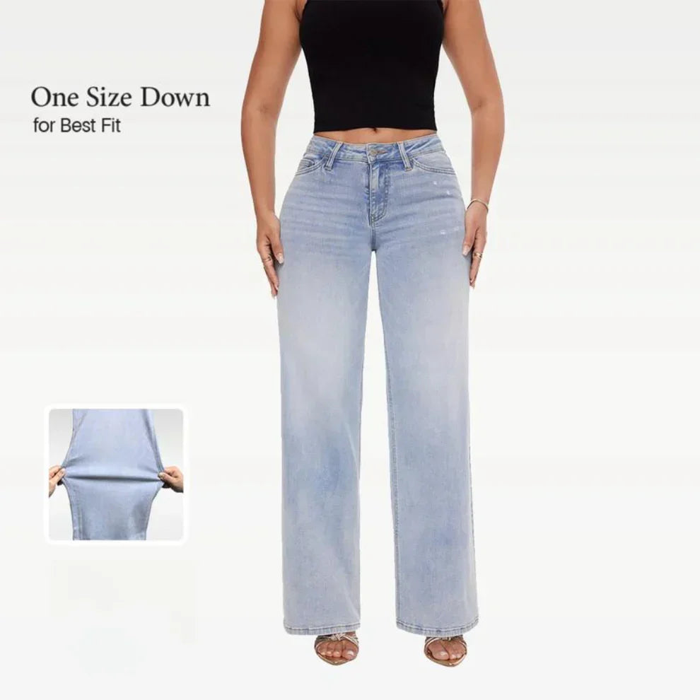 Mid-Low Rise Stretch Wide-Leg Baggy Jeans