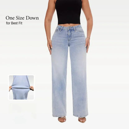 Mid-Low Rise Stretch Wide-Leg Baggy Jeans