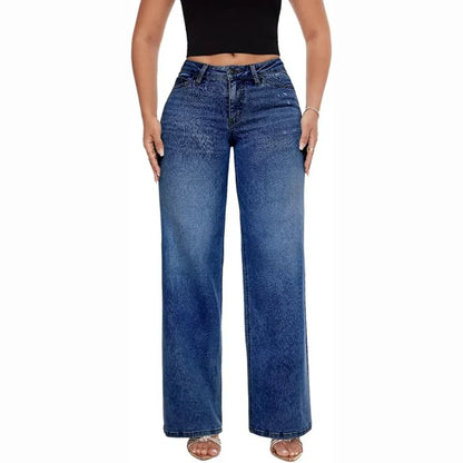 Mid-Low Rise Stretch Wide-Leg Baggy Jeans