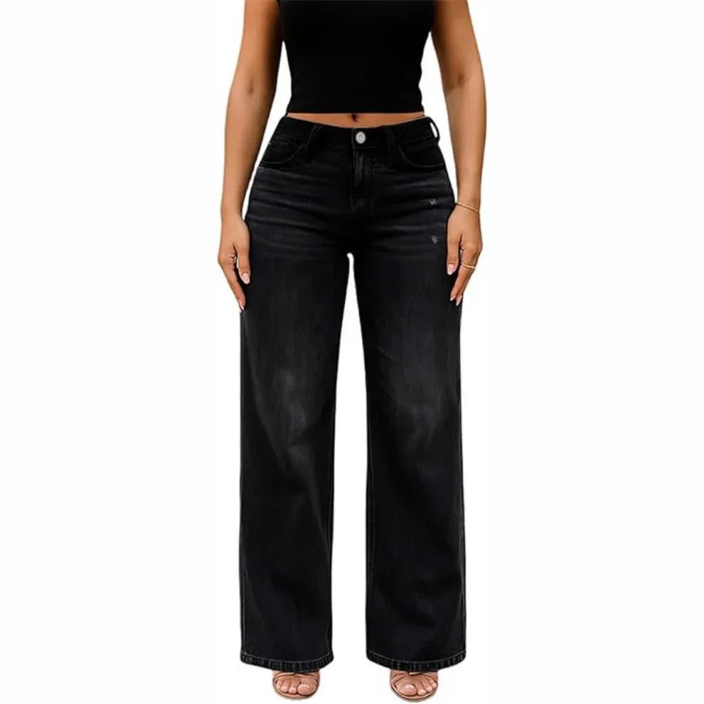 Mid-Low Rise Stretch Wide-Leg Baggy Jeans